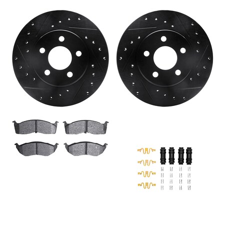 Dynamic Friction Company Front Brake Rotors Drilled and Slotted Black with 5000 Advanced Brake Pads includes Hardware - 8512-40127